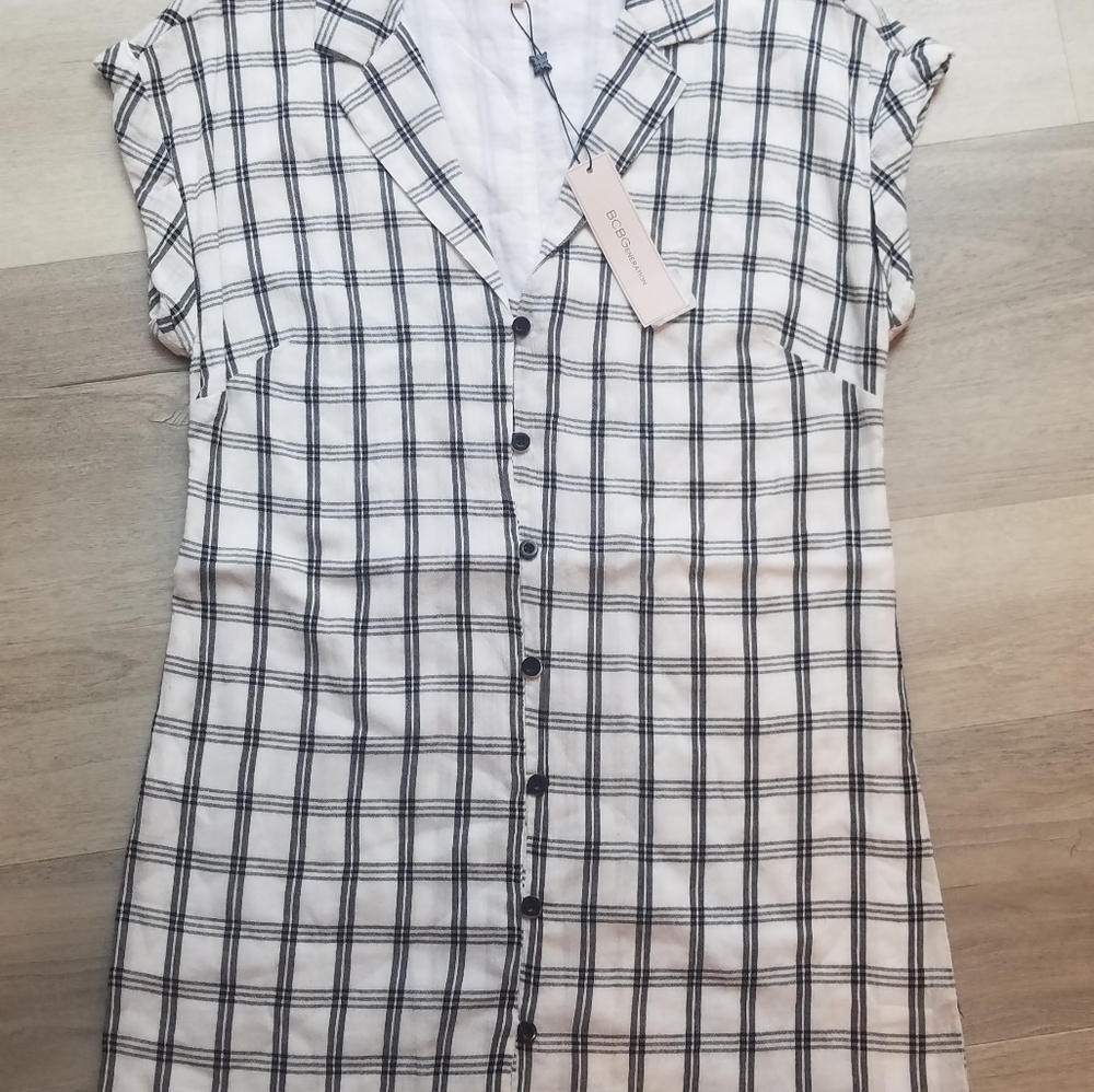 Bcbgeneration Button Plaid Shift Shirt Dress - image 3
